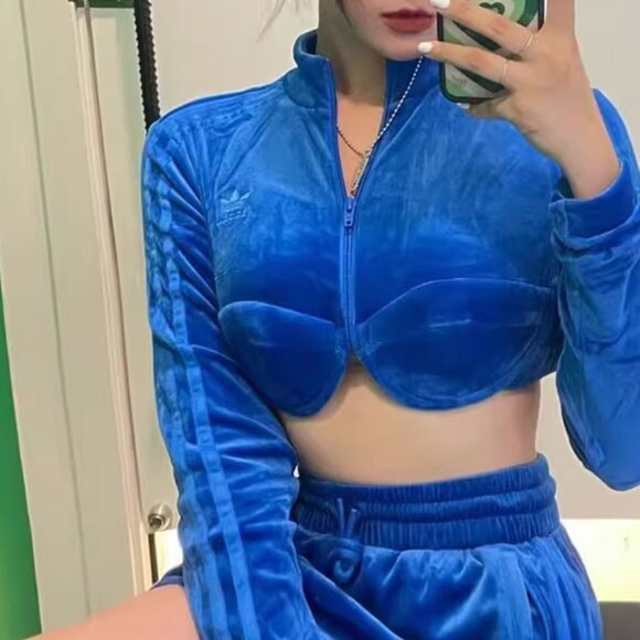 Adidas x Jeremy Scott Blue Velvet Track Top - Picture 2 of 6